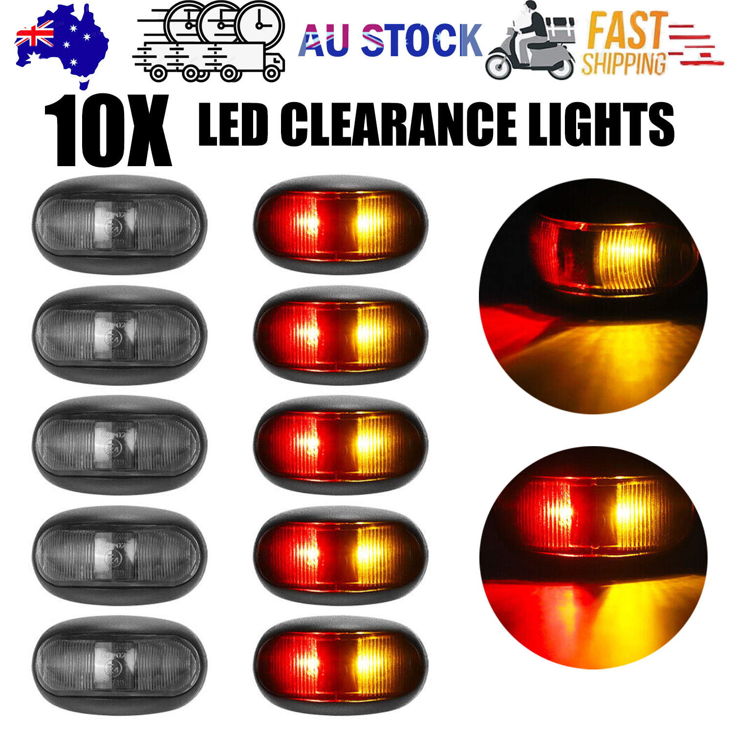 10X LED Clearance Lights Amber Red Side Marker Lamp Truck Trailer Caravan 12-24V