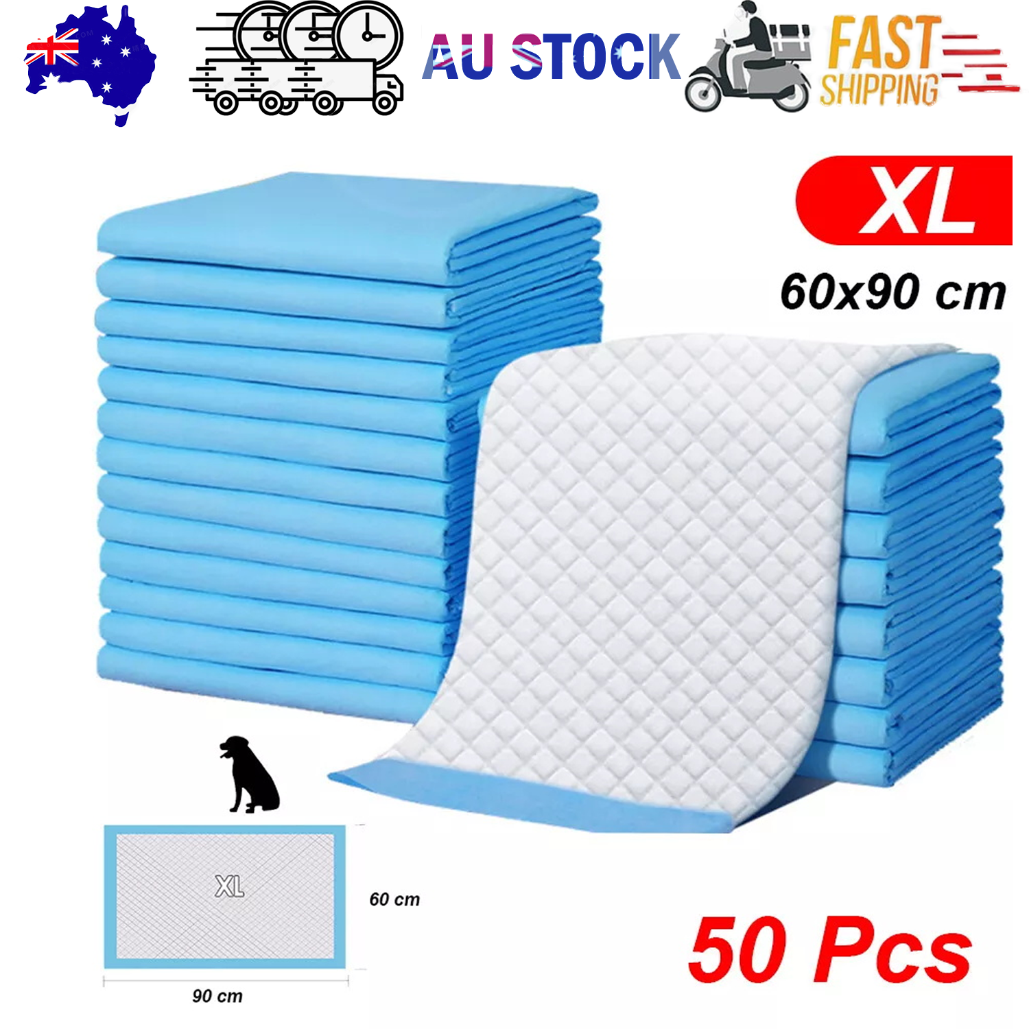50pcs Pet Training Pads Puppy Toilet Dog Pee Indoor 60x90cm Super Absorbent