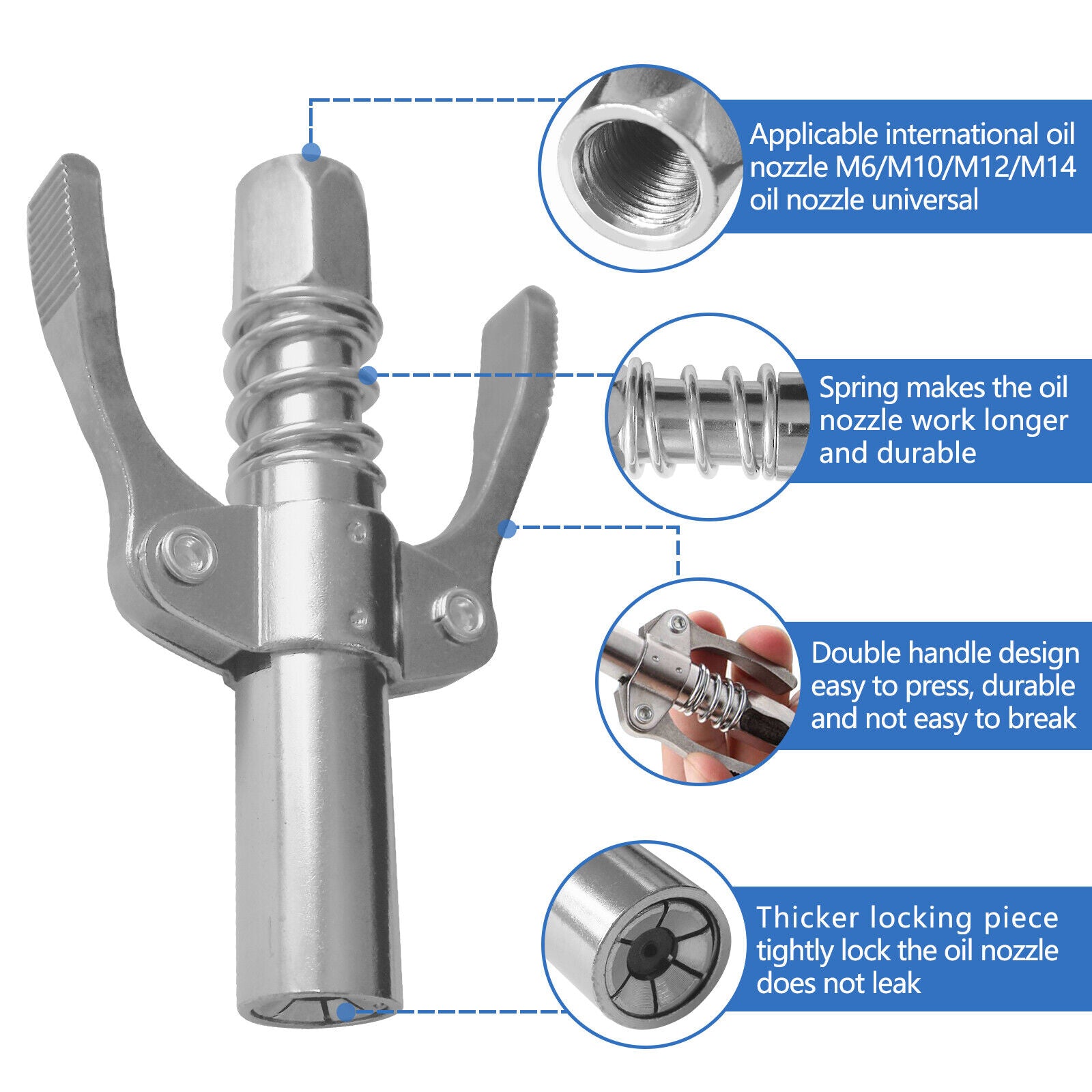 Grease Gun Coupler High Pressure Quick Release Lock Nozzles w/Hose For 1/8"NPT