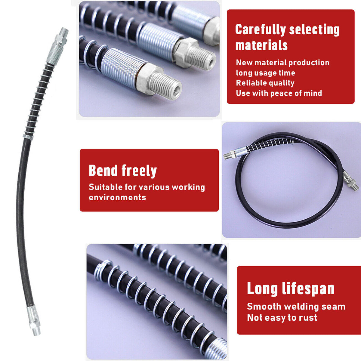 Grease Gun Coupler High Pressure Quick Release Lock Nozzles w/Hose For 1/8"NPT