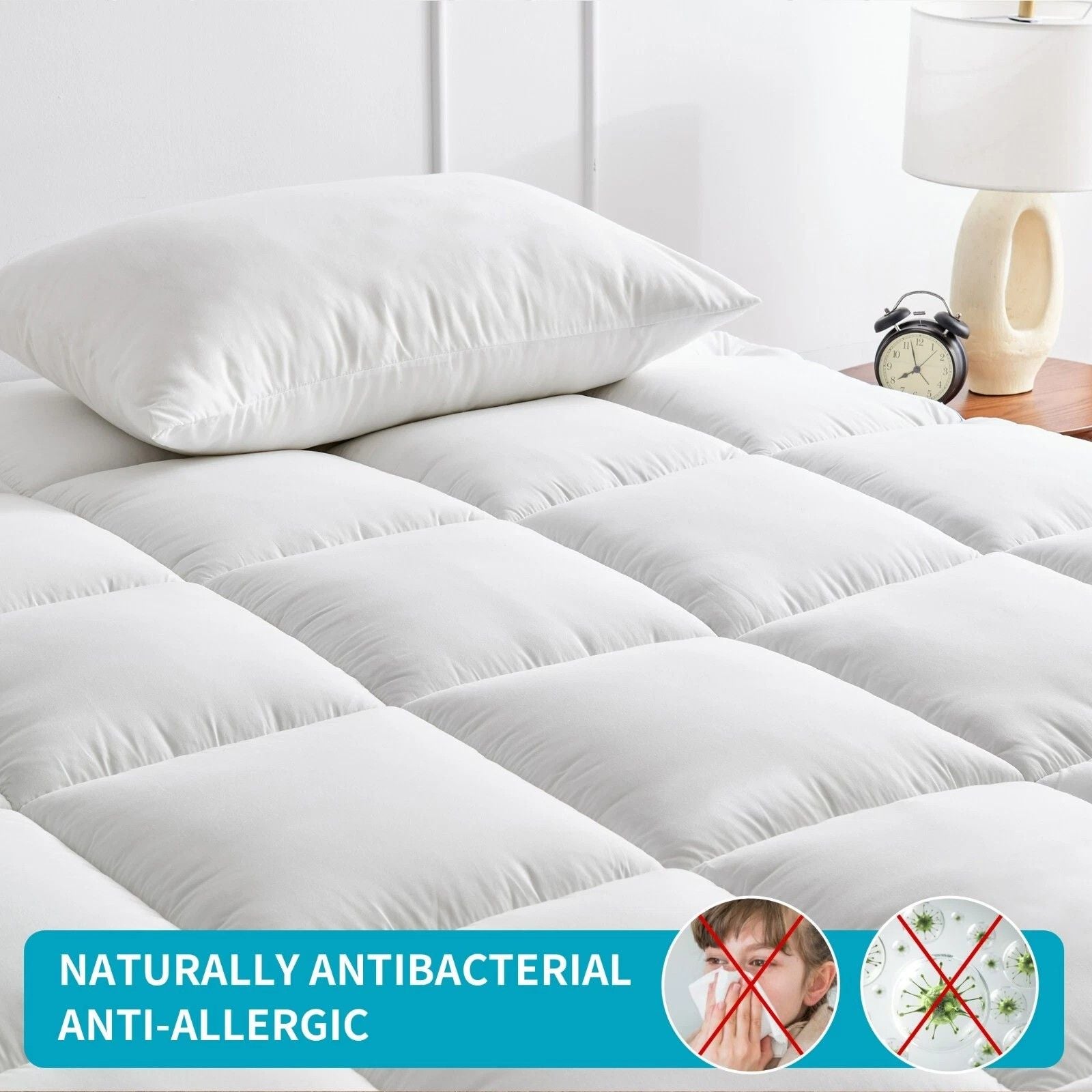 1500GSM Bamboo Mattress Topper Extra Thick 10CM Bed Topper Single: 90 x 191 + 40 cm