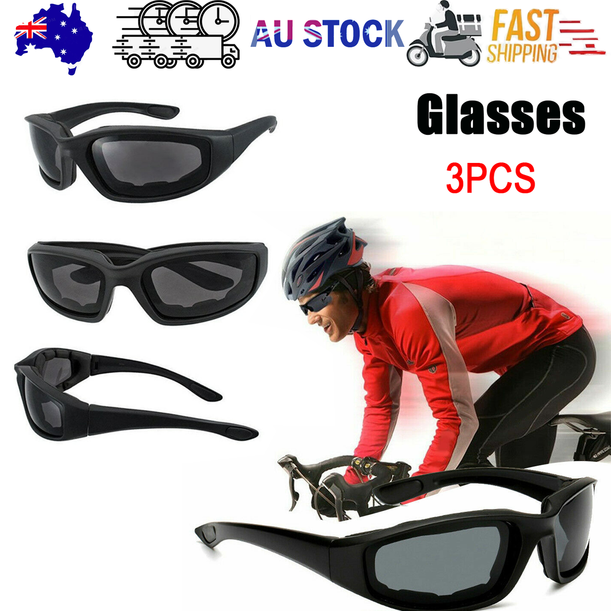3pcs Chopper Foam Padded Motorcycle Riding Glasses Sunglasses Windproof Goggles