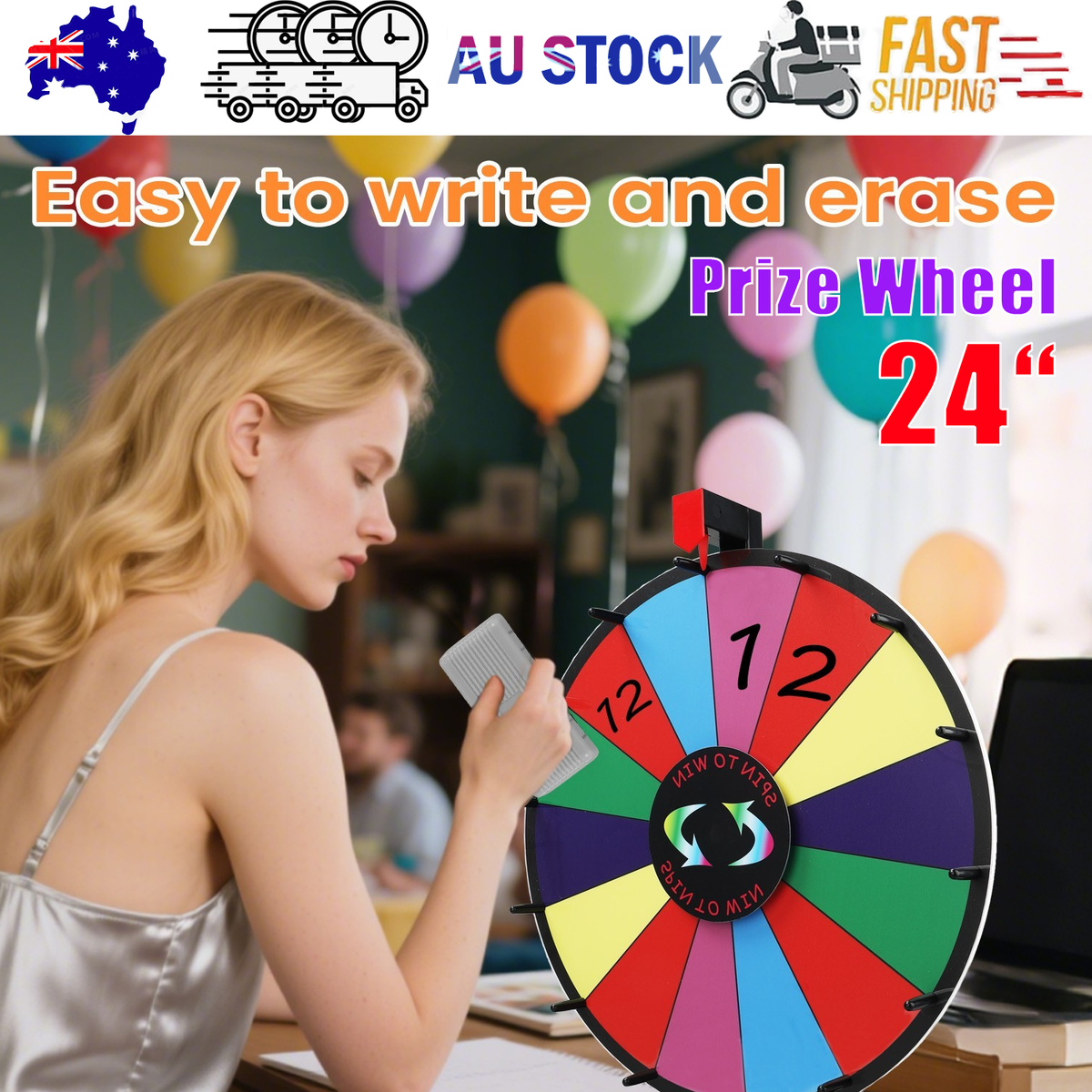 24&quot; Prize Wheel 14 Slots Spinning with Stand Dry Erase Fortune Game Carnival