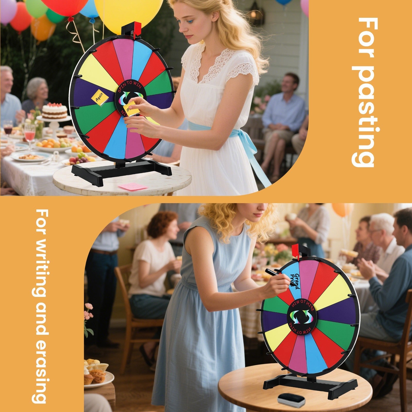 24" Prize Wheel 14 Slots Spinning with Stand Dry Erase Fortune Game Carnival