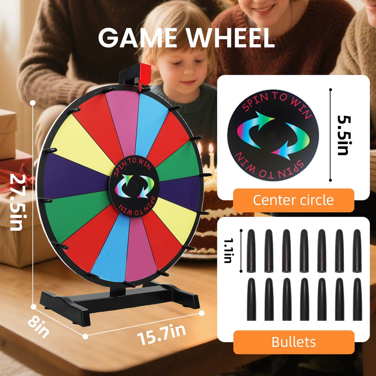 24" Prize Wheel 14 Slots Spinning with Stand Dry Erase Fortune Game Carnival