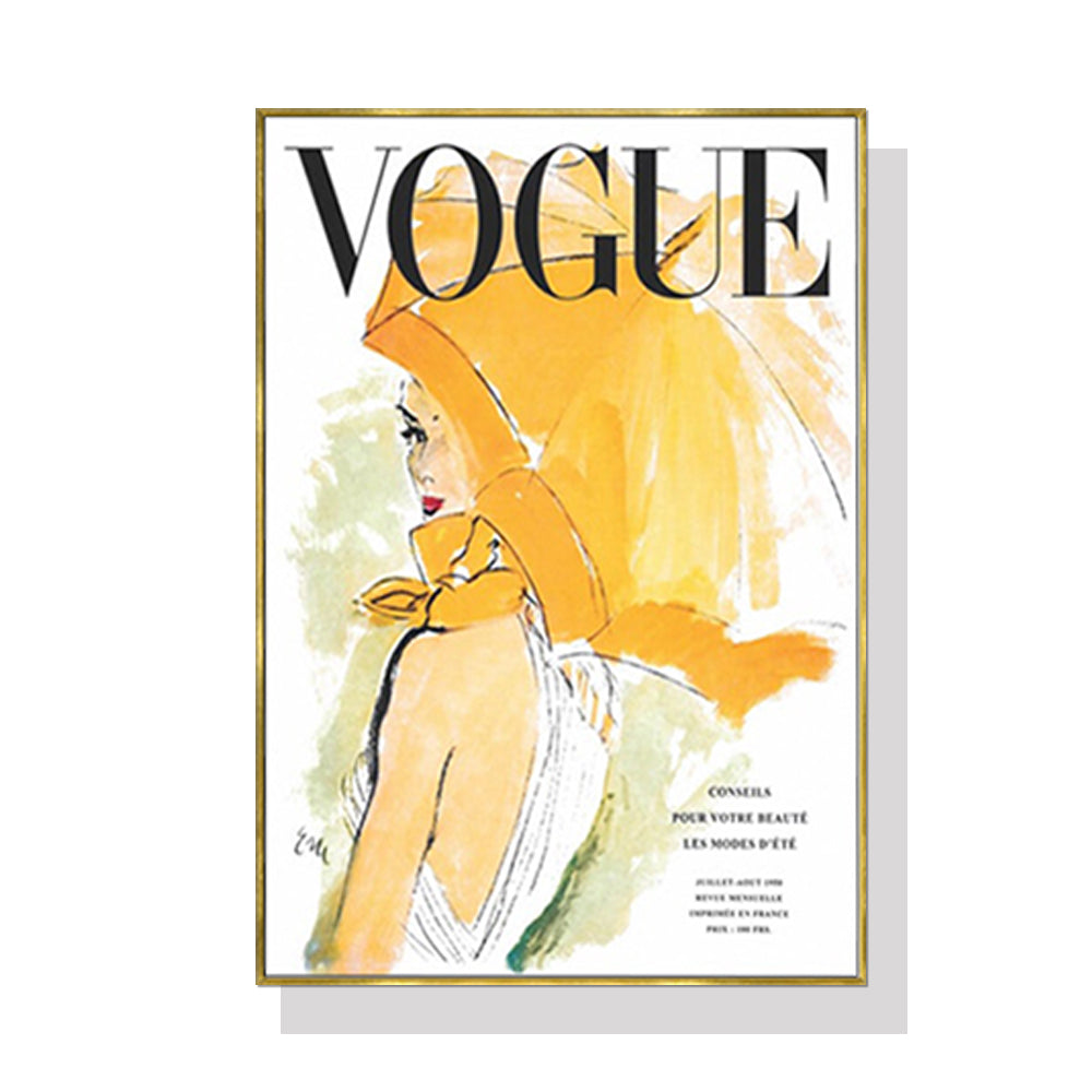 Wall Art 100cmx150cm Vogue Girl Gold Frame Canvas