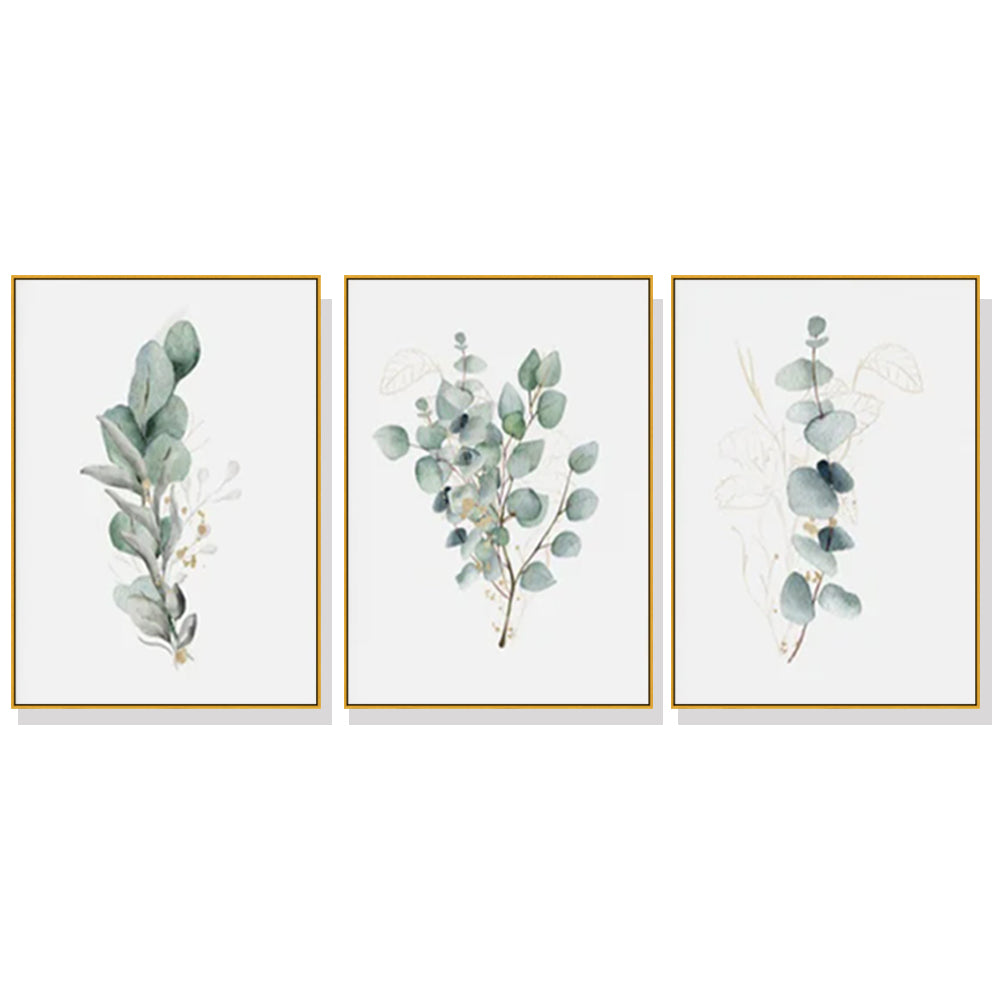 Wall Art 70cmx100cm Eucalyptus Plant 3 Sets Gold Frame Canvas