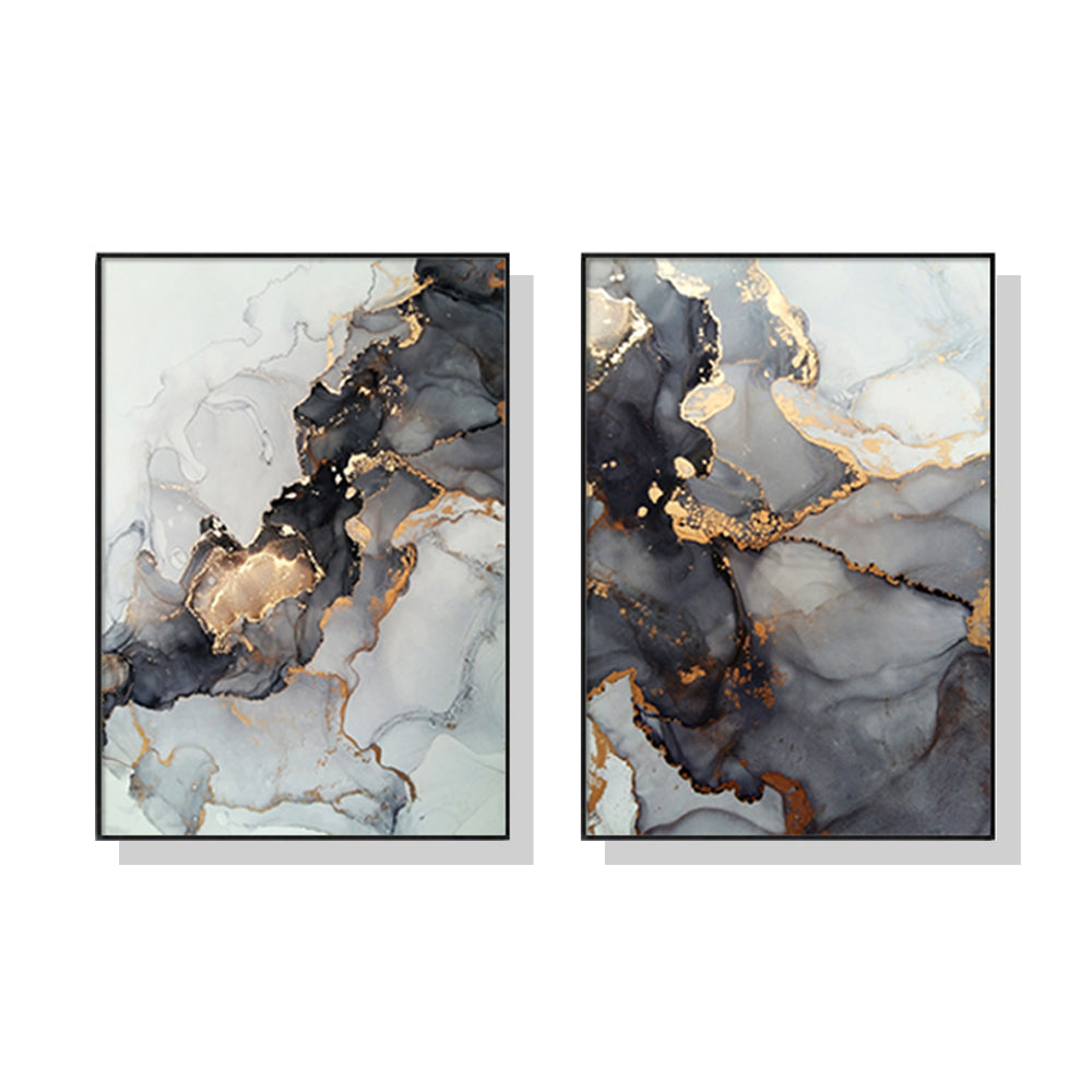 Wall Art 40cmx60cm Black Splash 2 Sets Black Frame Canvas