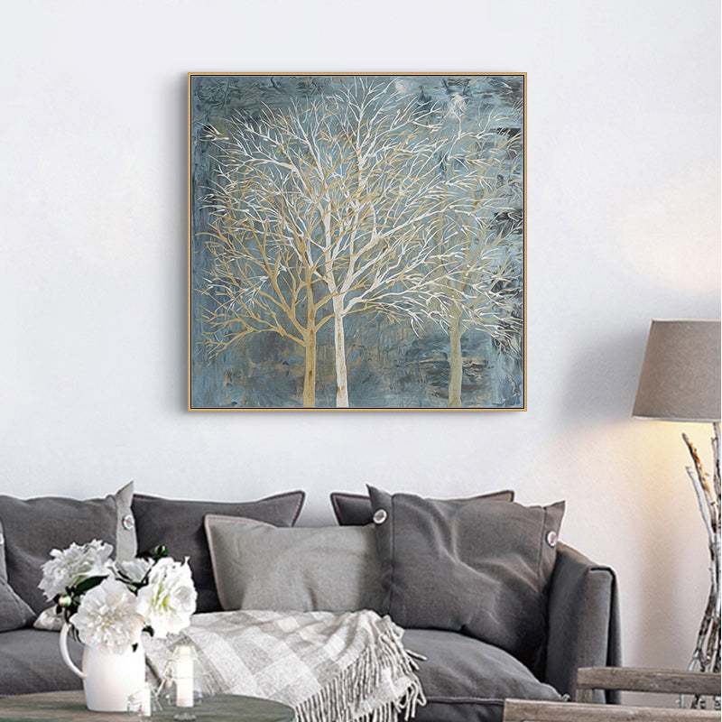 Wall Art 40cmx40cm Forest In The Twilight Trees Gold Frame Canvas