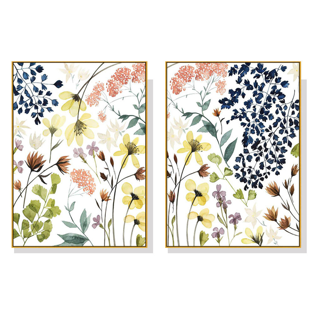 Wall Art 100cmx150cm Flower Composition 2 Sets Gold Frame Canvas