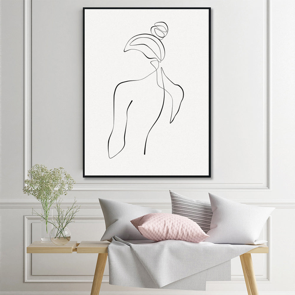 Wall Art 40cmx60cm Woman Back Line Art Black Frame Canvas