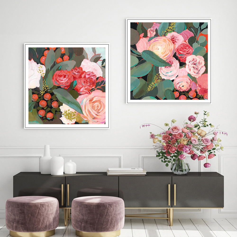 Wall Art 100cmx100cm Eucalyptus Bouquet 2 Sets White Frame Canvas