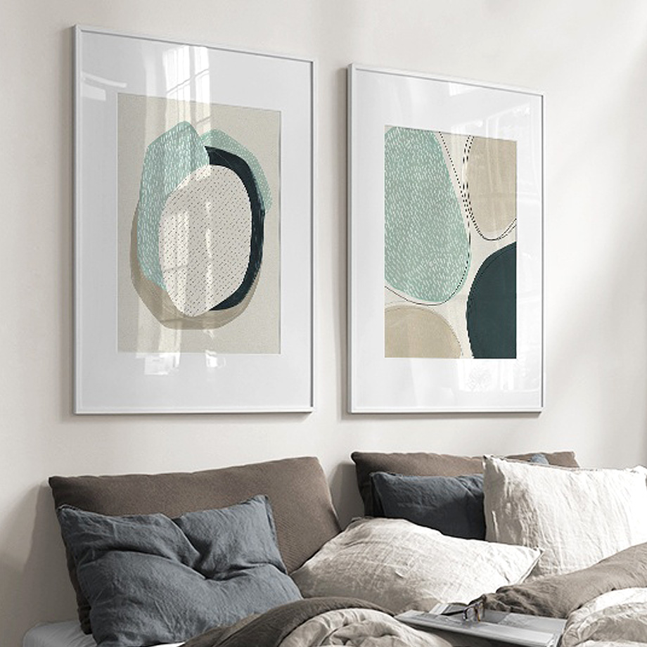 Wall Art 80cmx120cm Abstract Green Circle 2 Sets White Frame Canvas