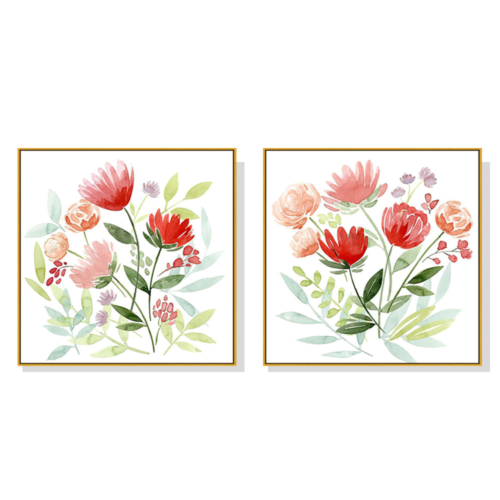 Wall Art 100cmx100cm Florals 2 Sets Gold Frame Canvas