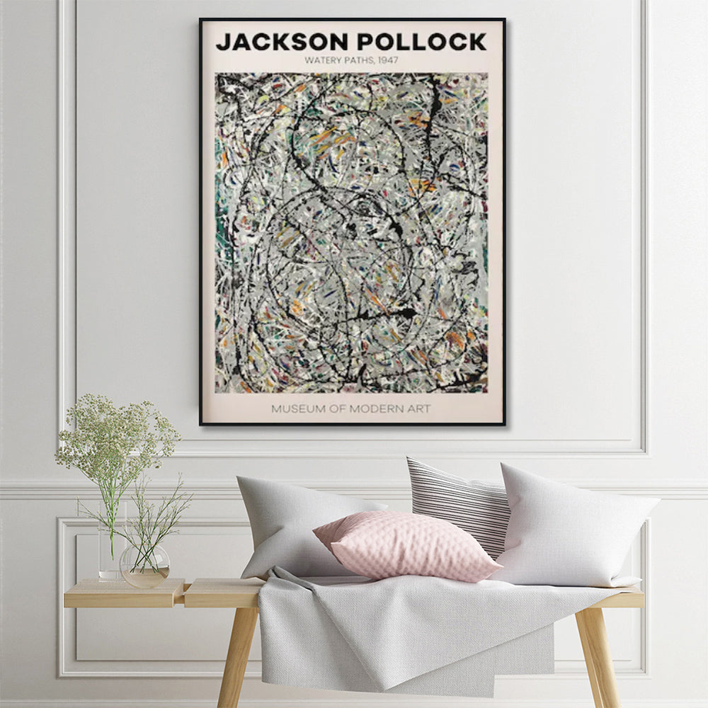 Wall Art 40cmx60cm Jackson Pollock Exhibition III Black Frame Canvas