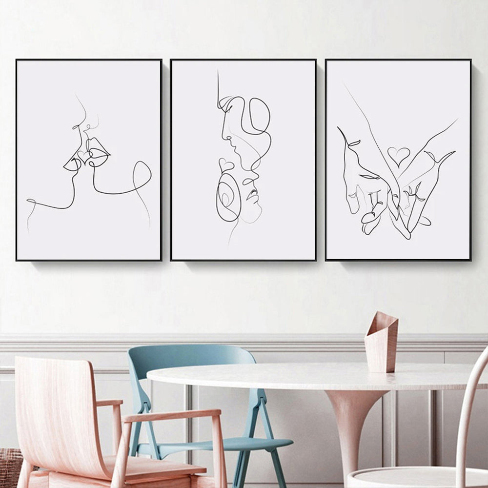 Wall Art 80cmx120cm Couples 3 Sets Black Frame Canvas