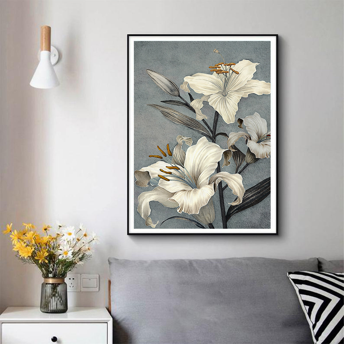 Wall Art 100cmx150cm Floral Lily II Black Frame Canvas