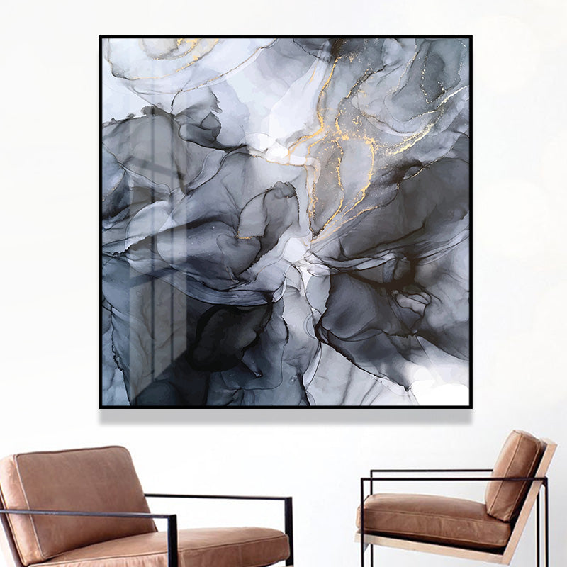 Wall Art 40cmx40cm Marbled Black Grey Black Frame Canvas