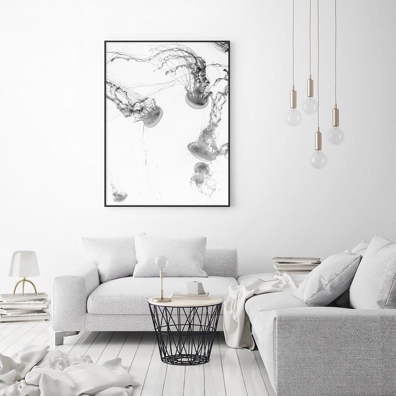 Wall Art 100cmx150cm Jellyfish Black Frame Canvas