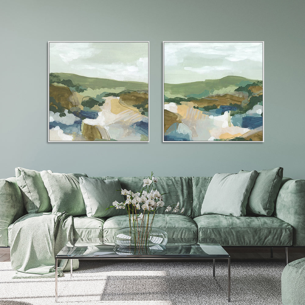 Wall Art 40cmx40cm Abstract Landscape 2 Sets White Frame Canvas