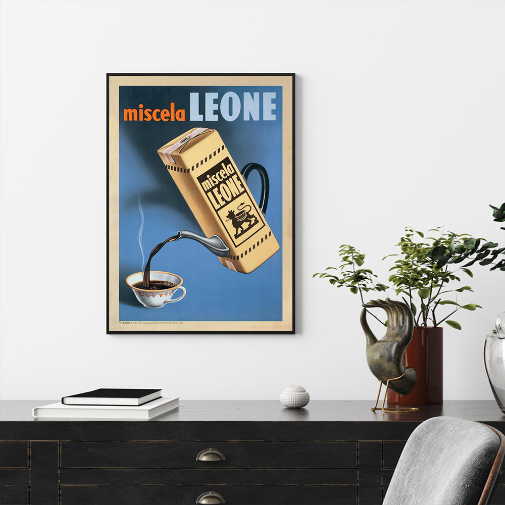 Wall Art 100cmx150cm Miscela Leone, 1950 Black Frame Canvas