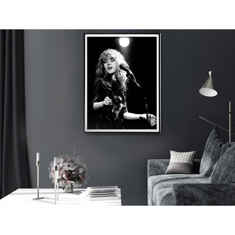 Wall Art 30cmx40cm Young Stevie Nicks in Concert Poster, Black Frame Canvas