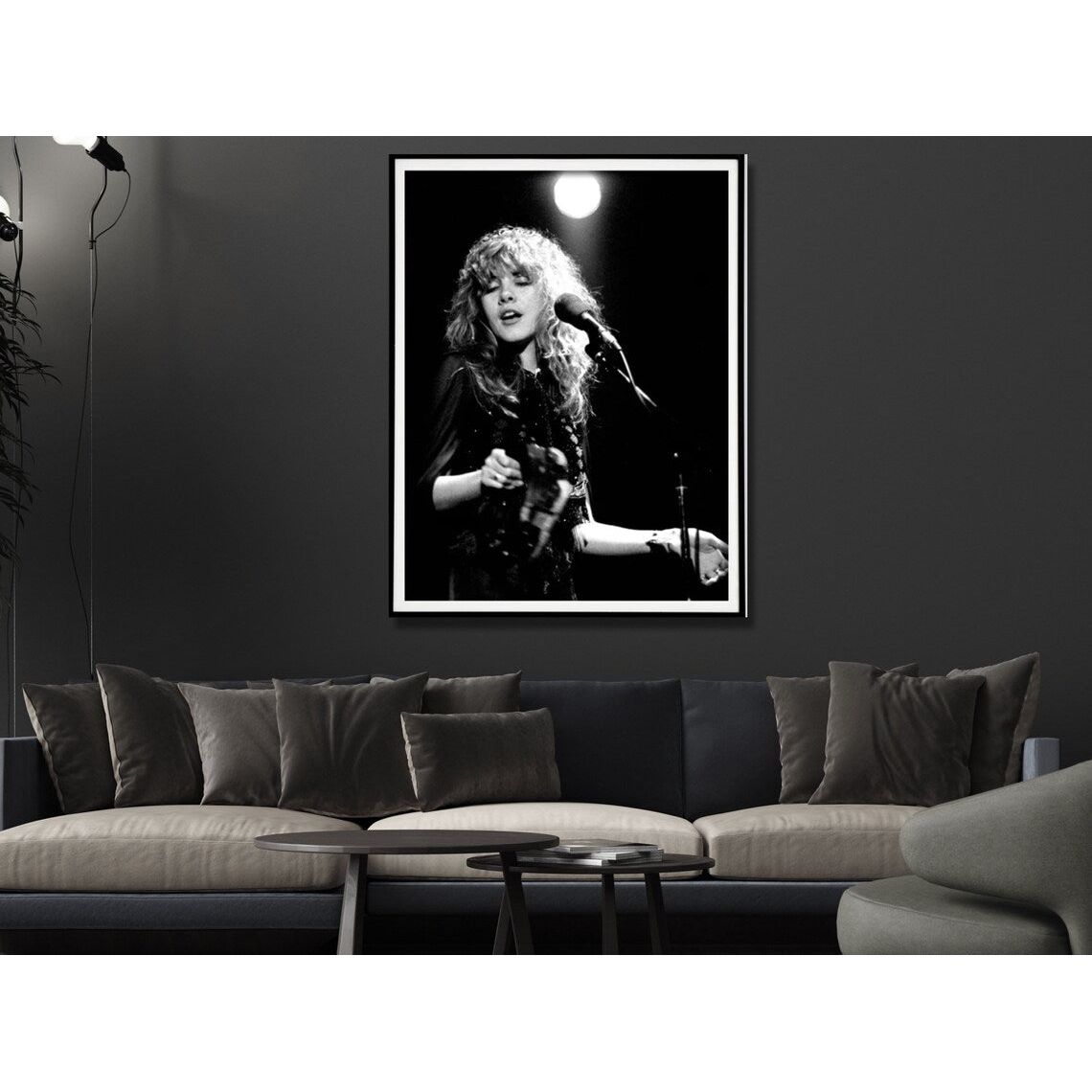 Wall Art 50cmx70cm Young Stevie Nicks in Concert Poster, Black Frame Canvas