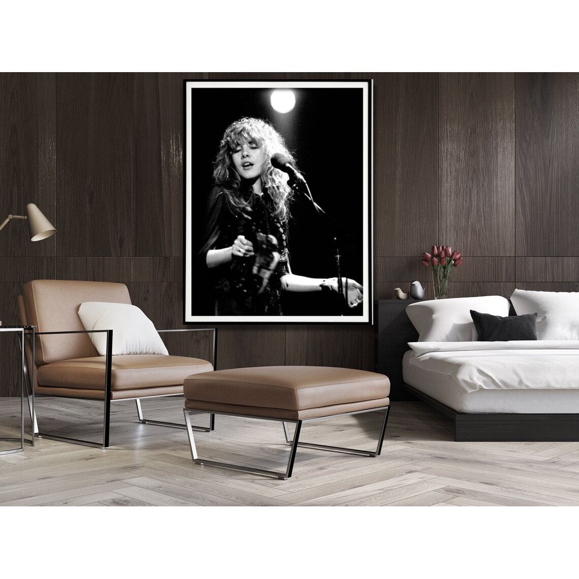 Wall Art 50cmx70cm Young Stevie Nicks in Concert Poster, Black Frame Canvas