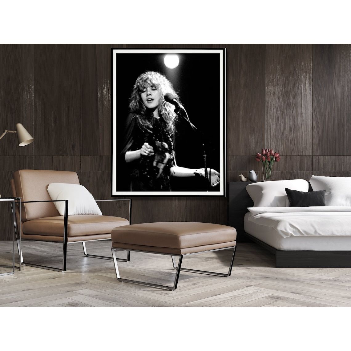 Wall Art 60cmx90cm Young Stevie Nicks in Concert Poster, Black Frame Canvas