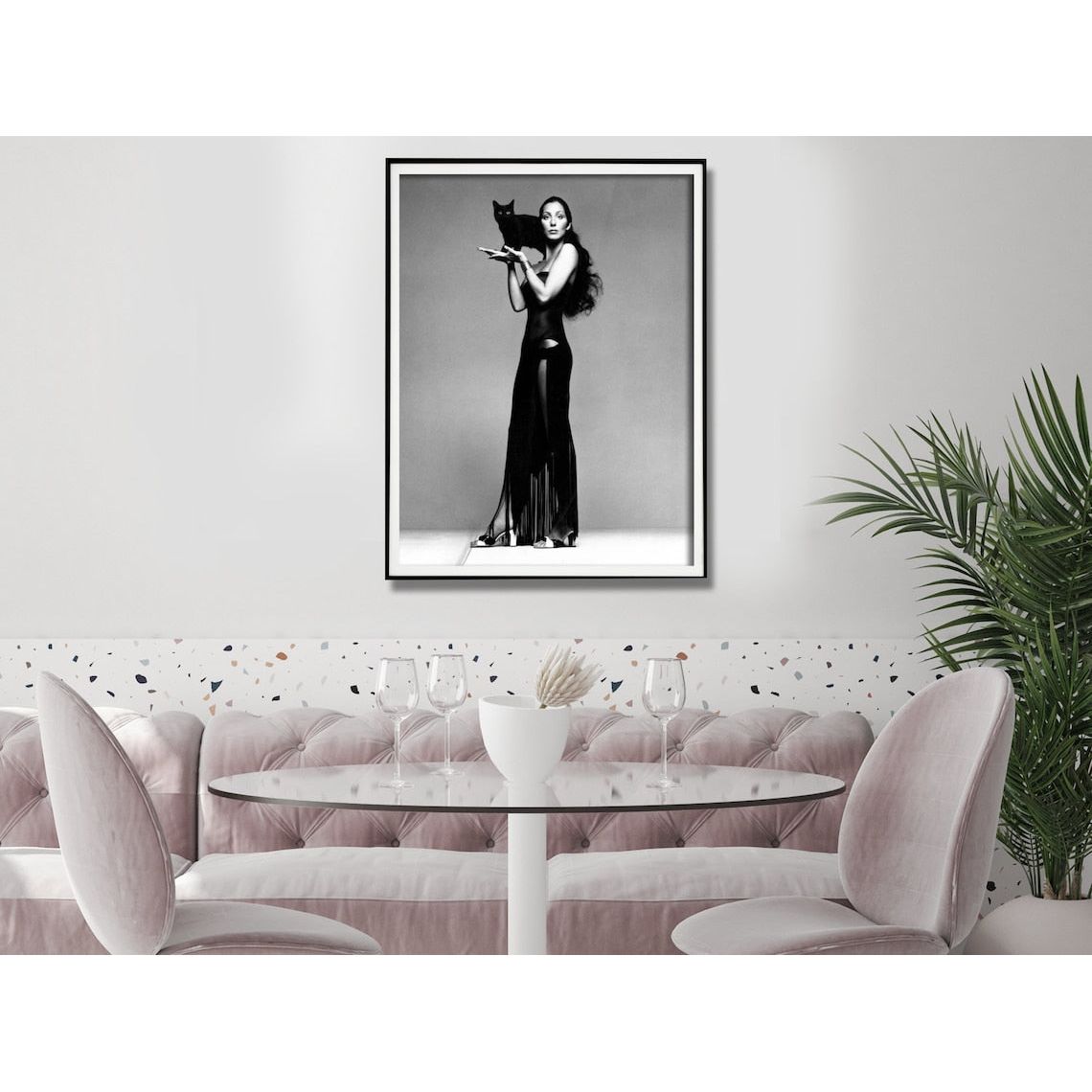 Wall Art 80cmx120cm Cher Music Black and White, Black Frame Canvas