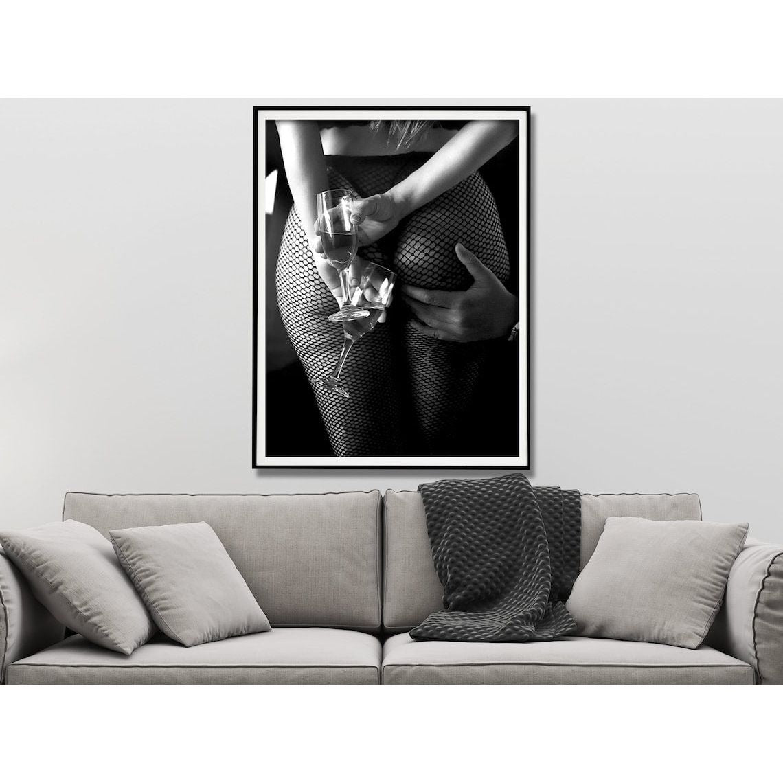 Wall Art 100cmx150cm Woman Drinking Wine In The Bar, Black Frame Canvas