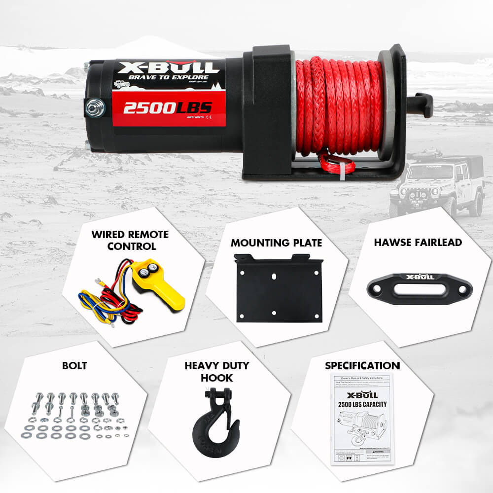 X-BULL 12V Electric Winch 2500LBS Synthetic Rope 15.2M ATV Boat Winch Trailer