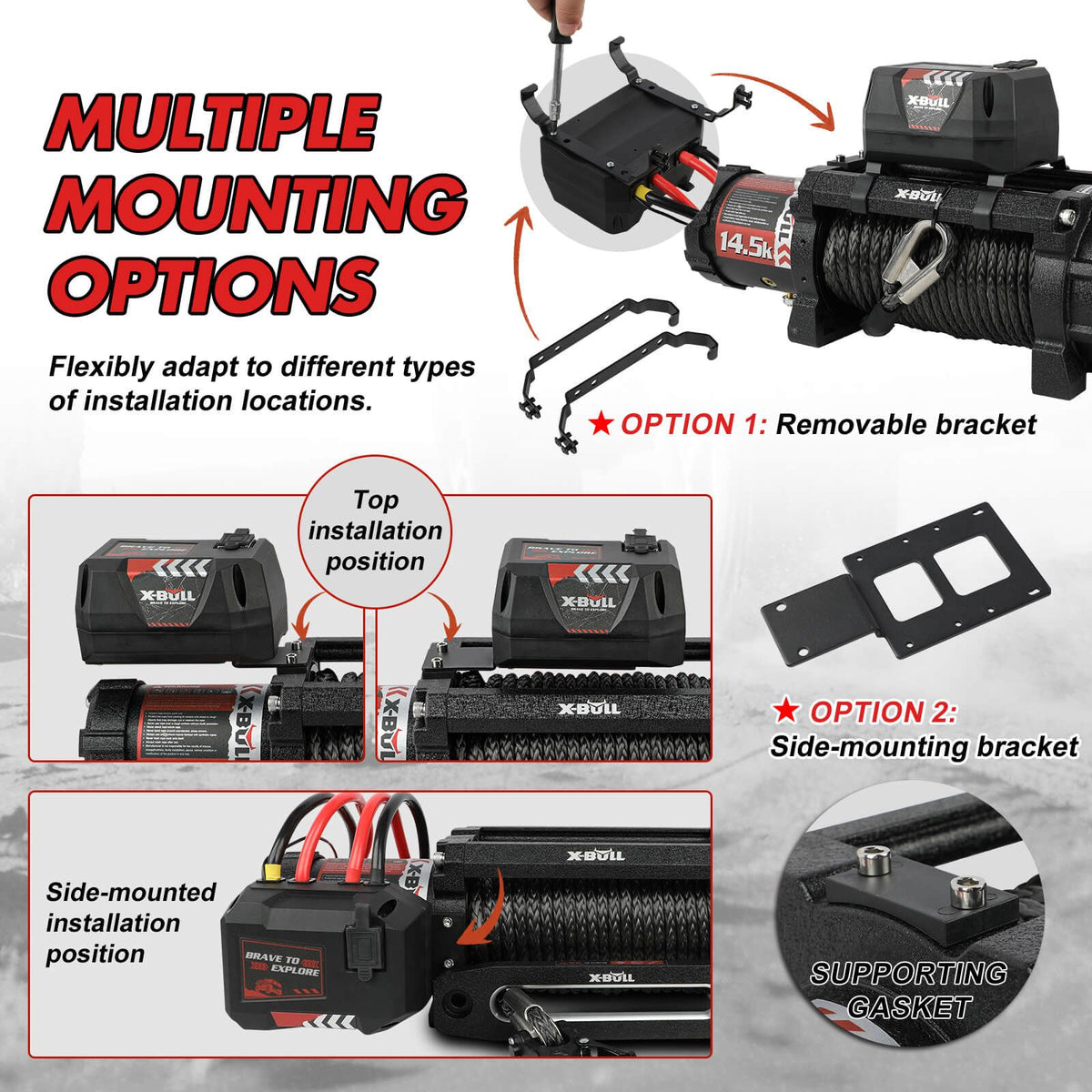 X-BULL 14500lbs Electric Winch 12V Synthetic Rope Wireless Remote Winch 4WD Car 4X4