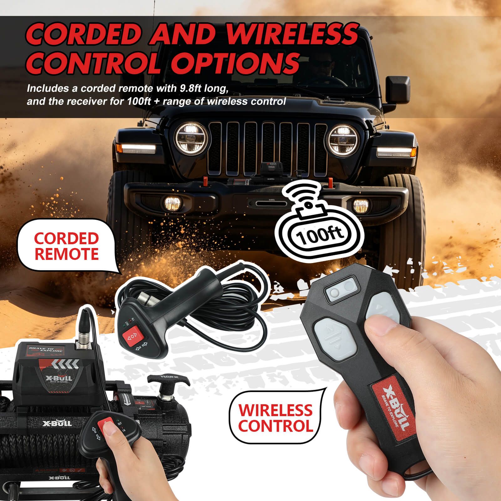 X-BULL 14500lbs Electric Winch 12V Synthetic Rope Wireless Remote Winch 4WD Car 4X4