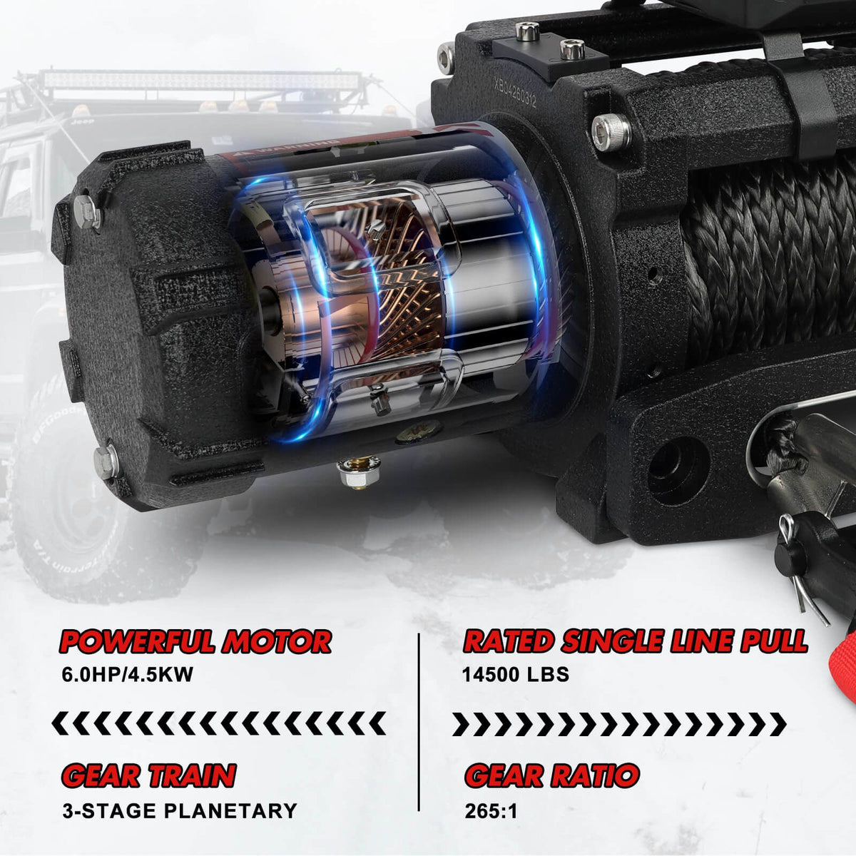 X-BULL 14500lbs Electric Winch 12V Synthetic Rope Wireless Remote Winch 4WD Car 4X4