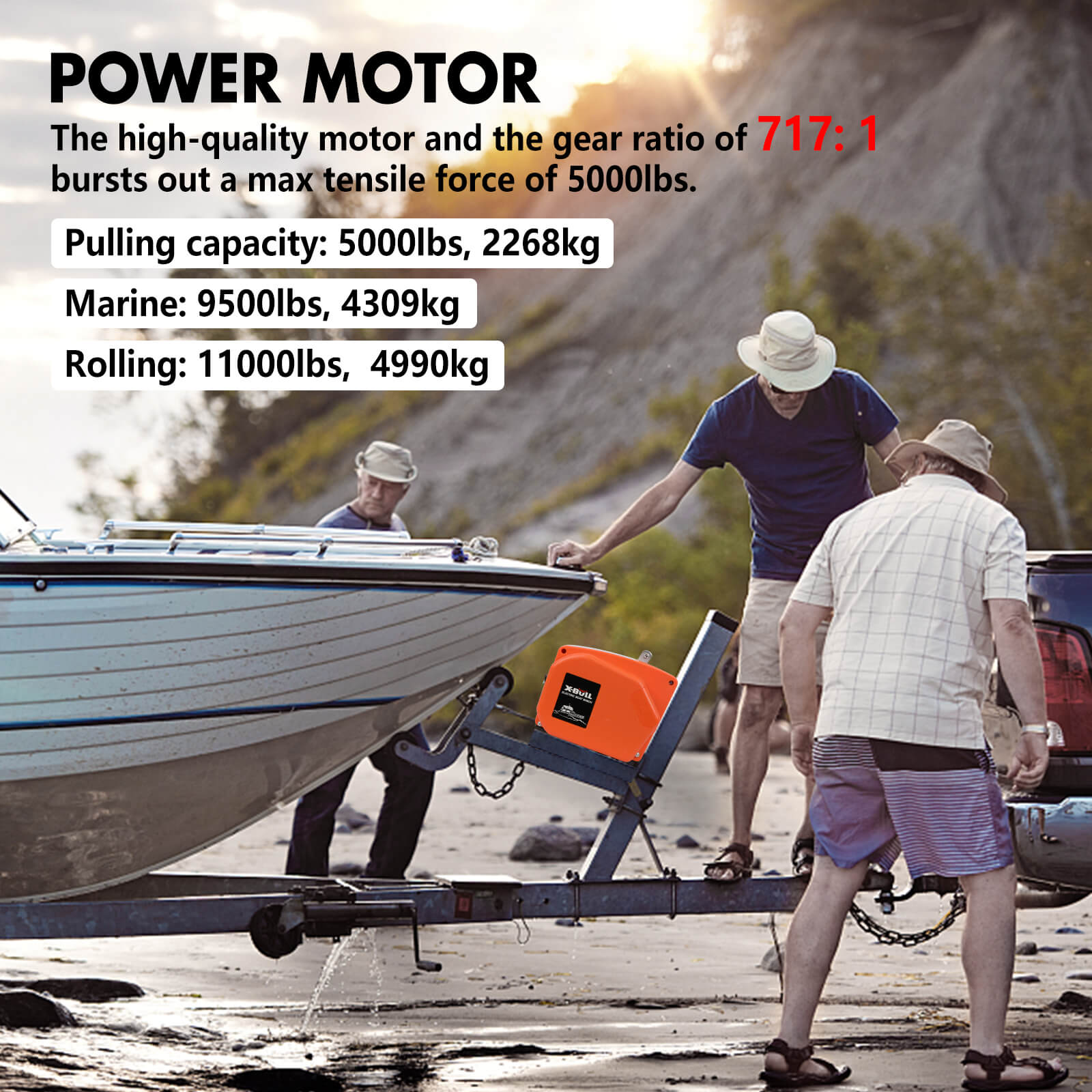 X-BULL 12V Electric Boat Winch 5000LBS Portable Wireless Remote Trailer Winch Steel Cable