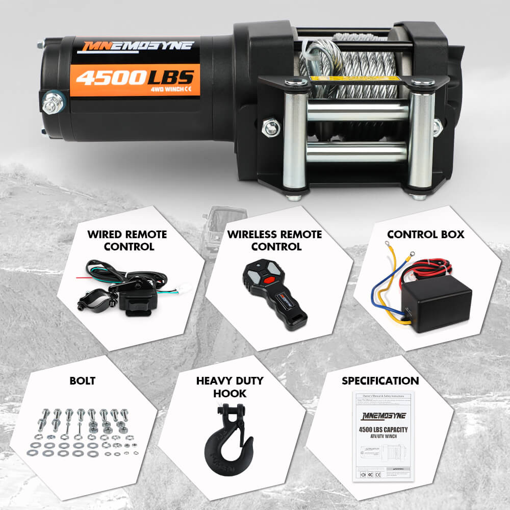 Electric Winch 4500LBS Winch Steel Cable Trailer Towing Remote ATV Winch UTV Winch 4WD