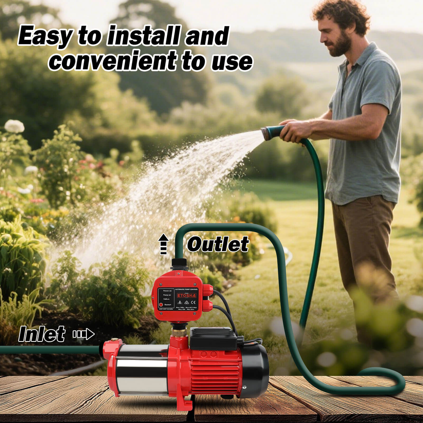 ETOSHA 2000W Garden Water Pump High Pressure 4-Stage Tank Irrigation Water Pump