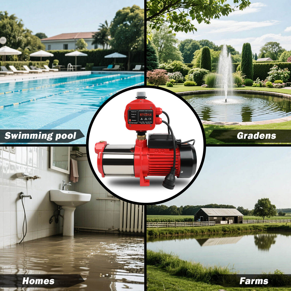 ETOSHA 2000W Garden Water Pump High Pressure 4-Stage Tank Irrigation Water Pump