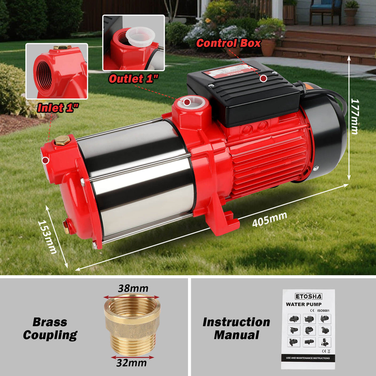 ETOSHA 2000W Garden Water Pump High Pressure 4-Stage Tank Farm Irrigation Pump