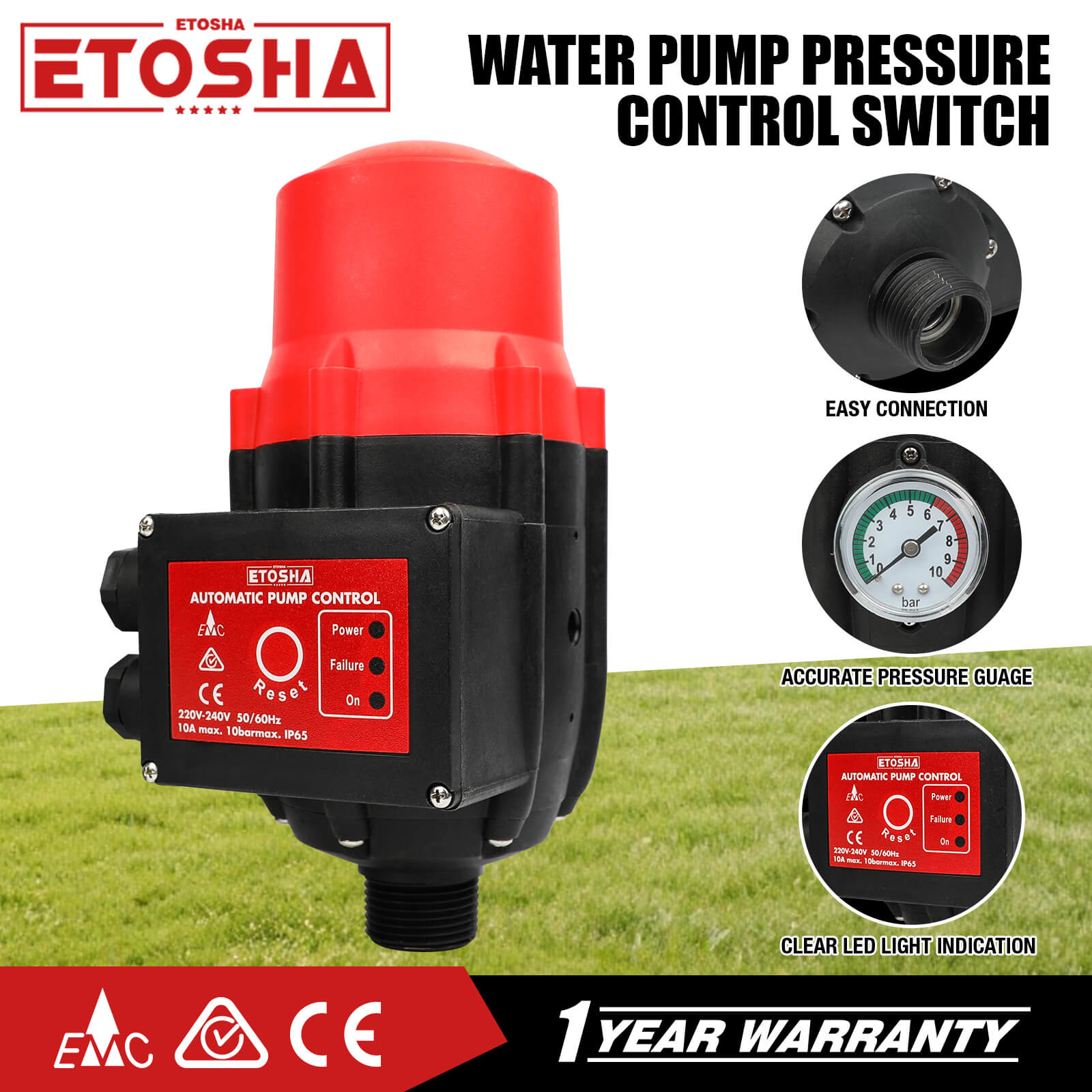 ETOSHA Water Pressure Pump Controller Auto Switch Control Electric BLACK