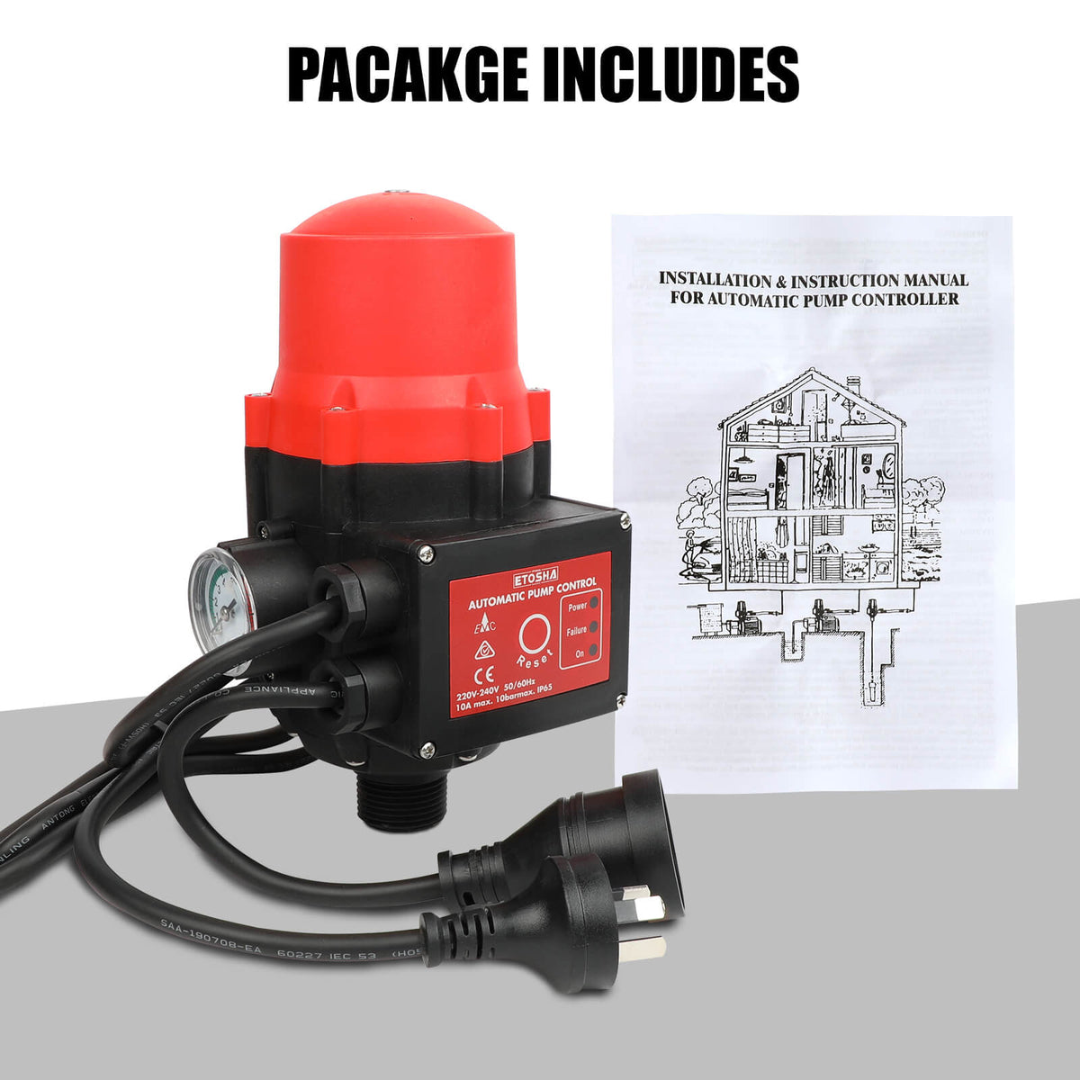 ETOSHA Water Pressure Pump Controller Auto Switch Control Electric BLACK