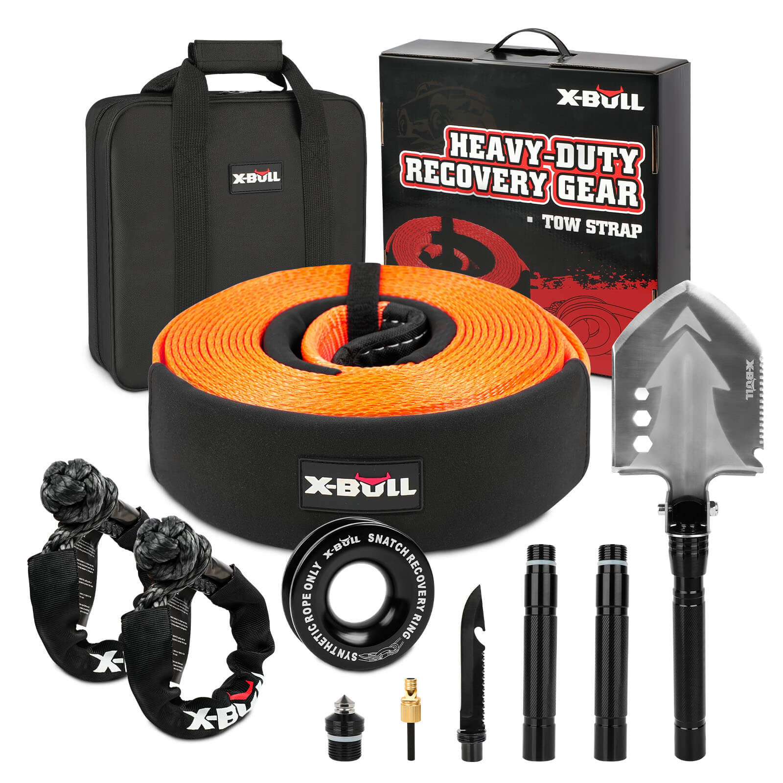 X-BULL 4WD Recovery Kit Snatch Strap Soft Shackles Folding Shovel Survival 4X4