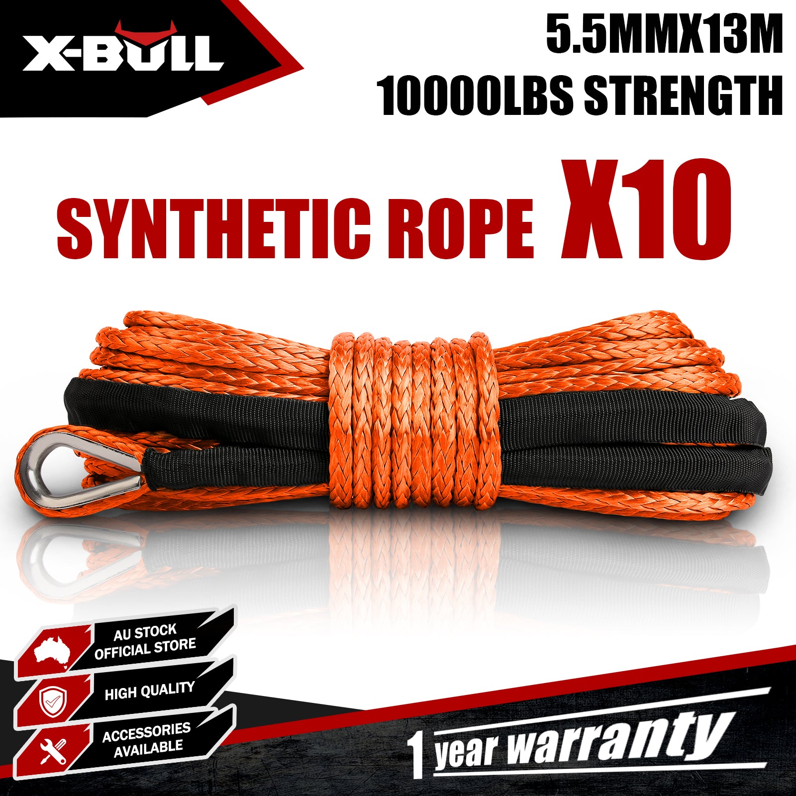 X-BULL Dyneema Synthetic Rope Winch Cable SK75 5.5MM x 13M Car Tow Recovery Strap
