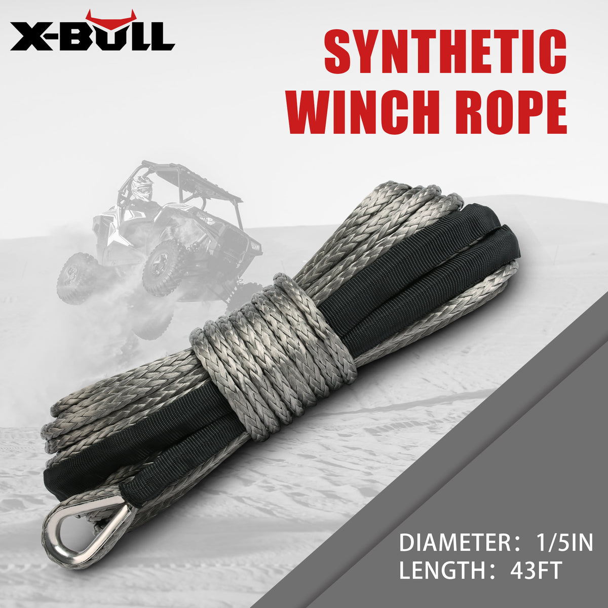 X-BULL Synthetic Dyneem Rope 5.5MM x 13M SK75 Car Tow Recovery Winch Cable Line