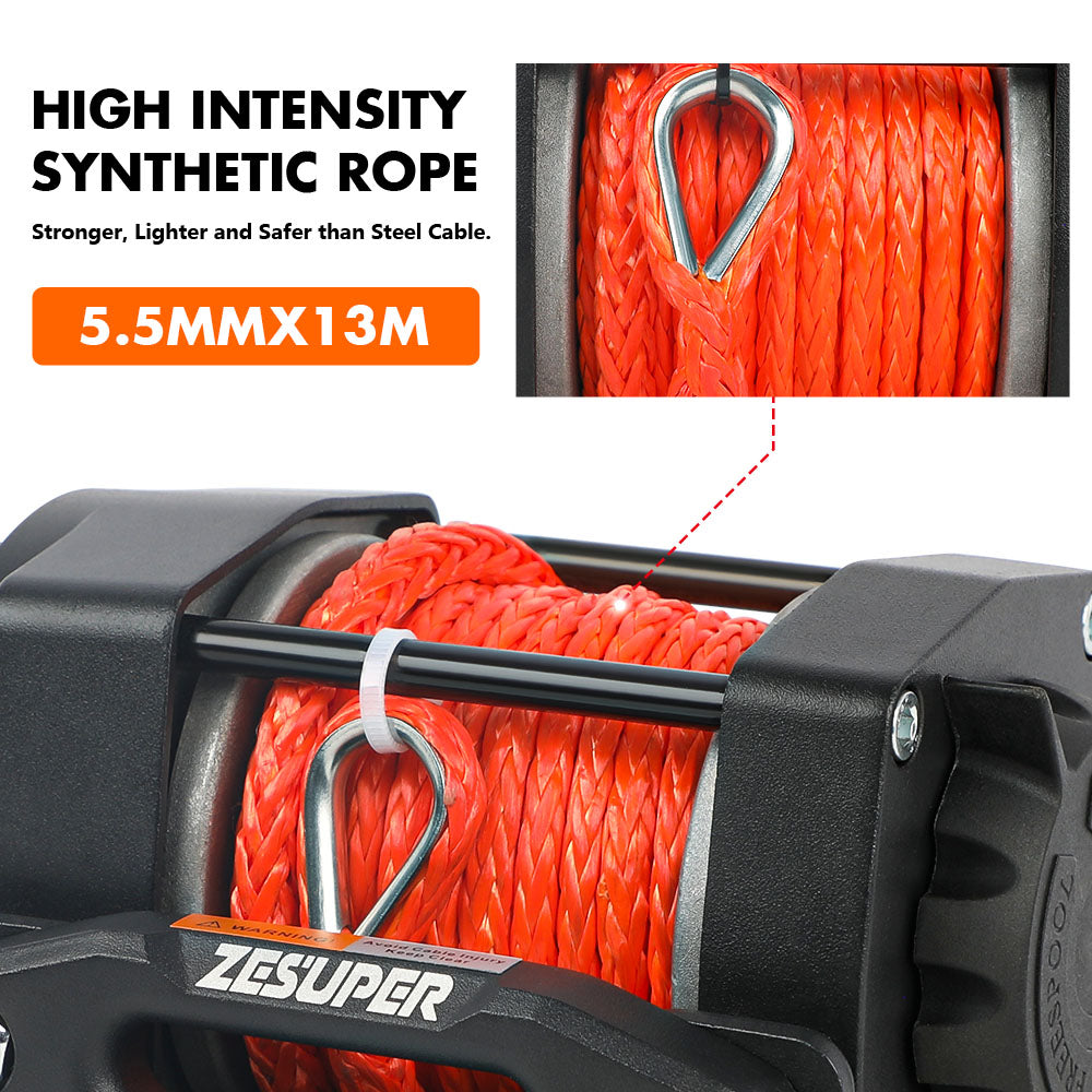 4500lb Electric Winch 12V Synthetic Rope Wireless RemoteX2 Boat Winch ATV Winch Kit Boat Winch UTV 4WD Black