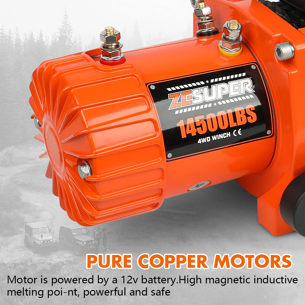 ZESUPER 12V Electric Winch 14500lbs Synthetic Rope Wireless Remote ATV UTV 4WD