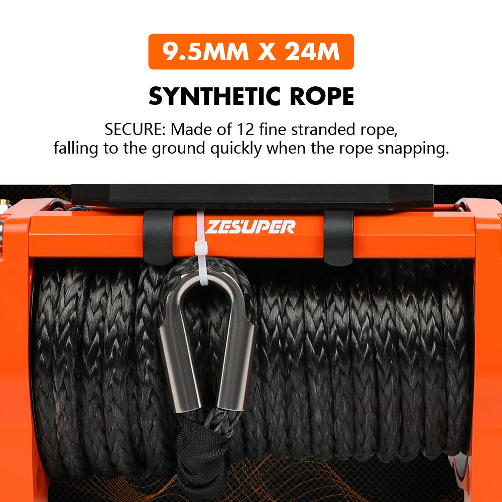ZESUPER 12V Electric Winch 14500lbs Synthetic Rope Wireless Remote ATV UTV 4WD