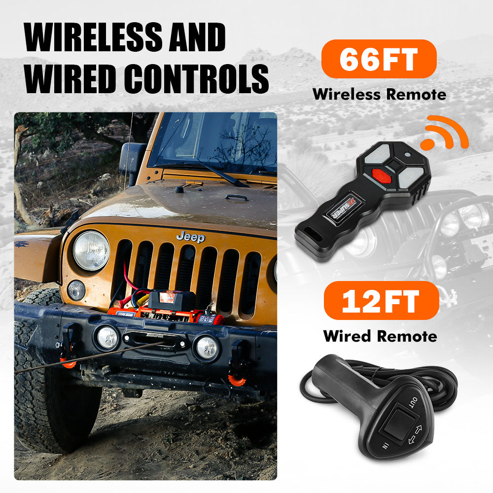 ZESUPER 12V Electric Winch 14500lbs Synthetic Rope Wireless Remote ATV UTV 4WD