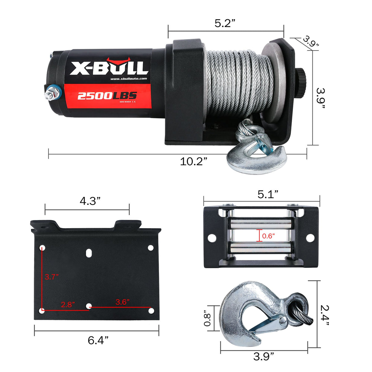 X-BULL2500LBS Electric Winch ATV UTV Boat Tow Winch ATV Winch Kit Steel cable 12V